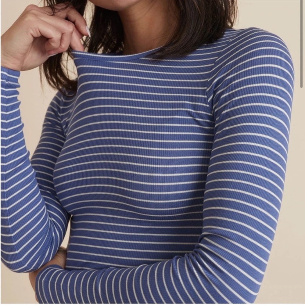 Marine Layer Lexi Ribbed Long Sleeve Tee - Blue Striped